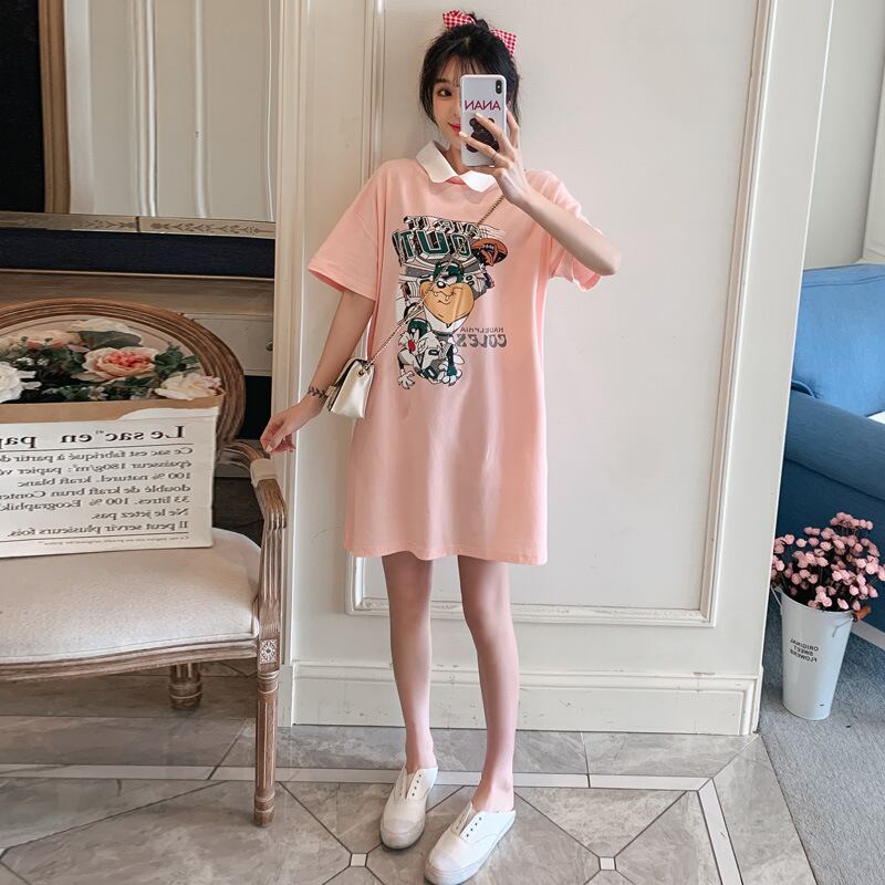 【新作】【送料無料】 マタニティウェア2020夏の新しいファッションプリント両面Tシャツスカート、年齢を減らすミドル丈のファッションマタニティスカート-アリババ サマー 夏物 expec281095989091