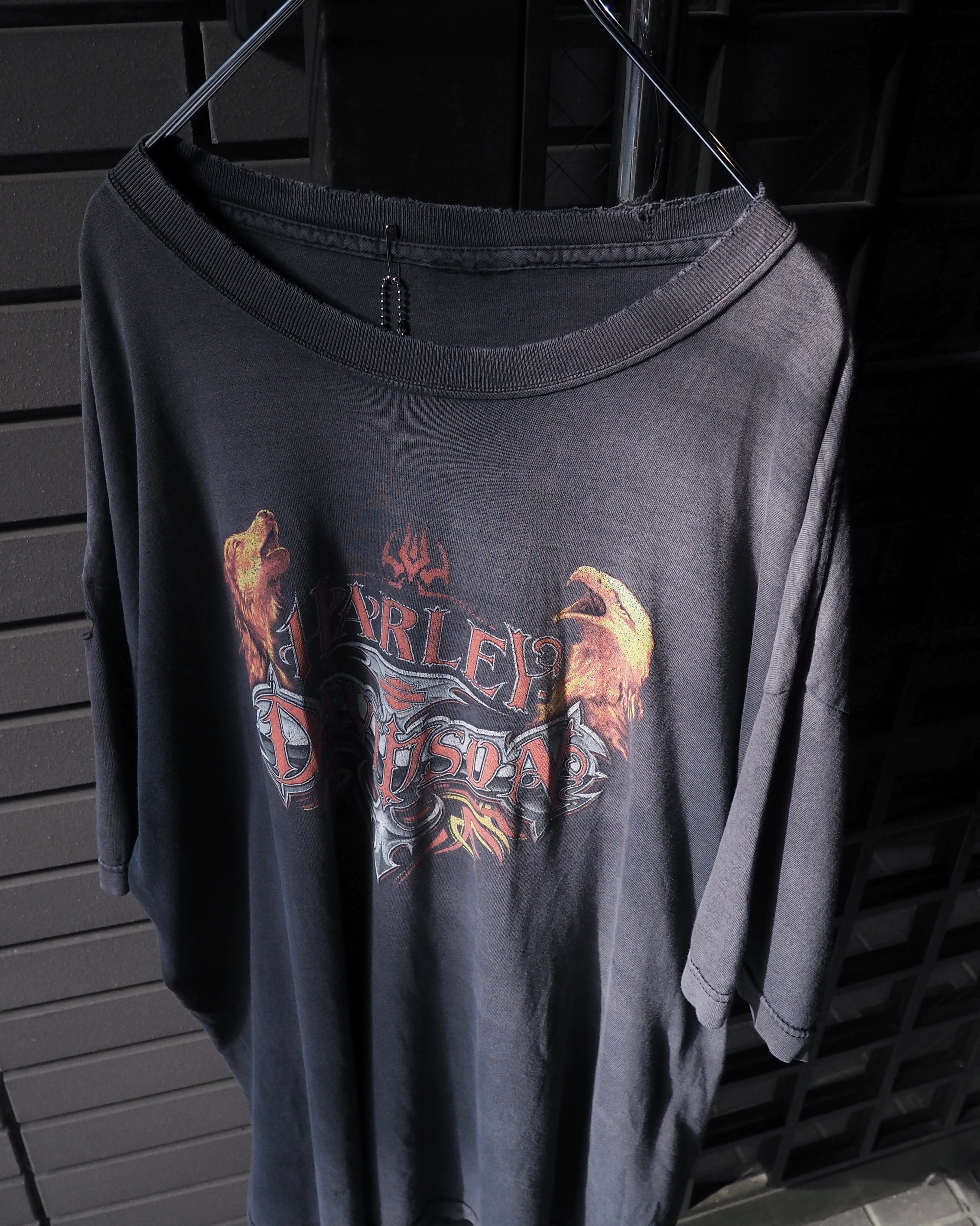 " Harley-Davidson " Beautiful Fade × Destroy vintage loose Double sided Print Tee