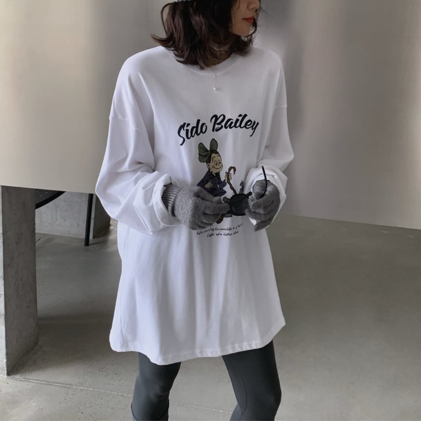 oversized print long sleeve t-shirt J00041