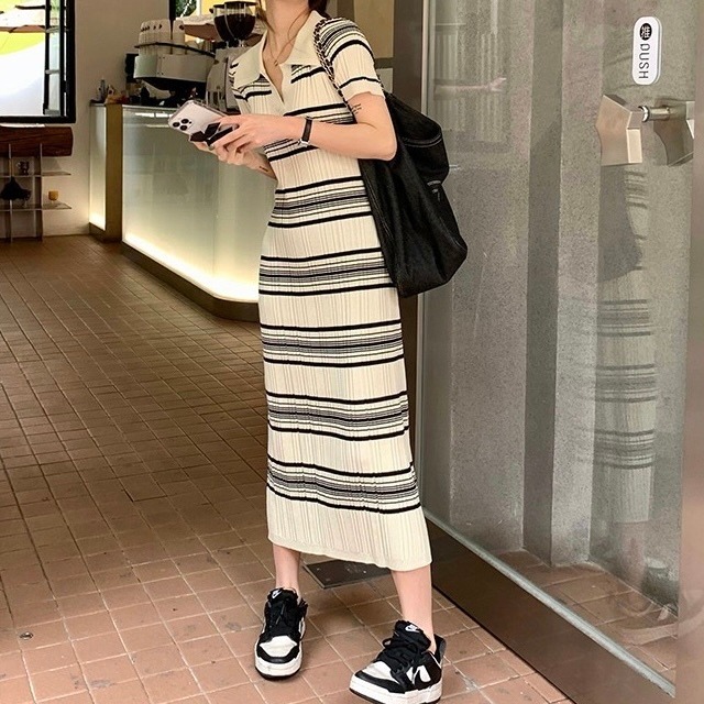 border polo long dress