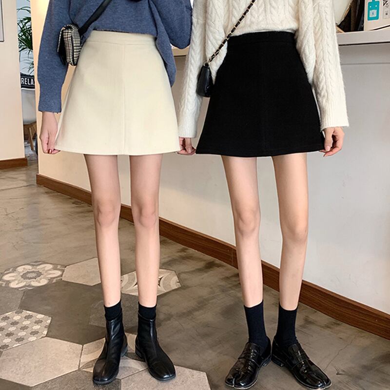 ブラックスカート オータムウィンターウェストコーデュロイAラインショート 秋物 冬物 試着室233183252