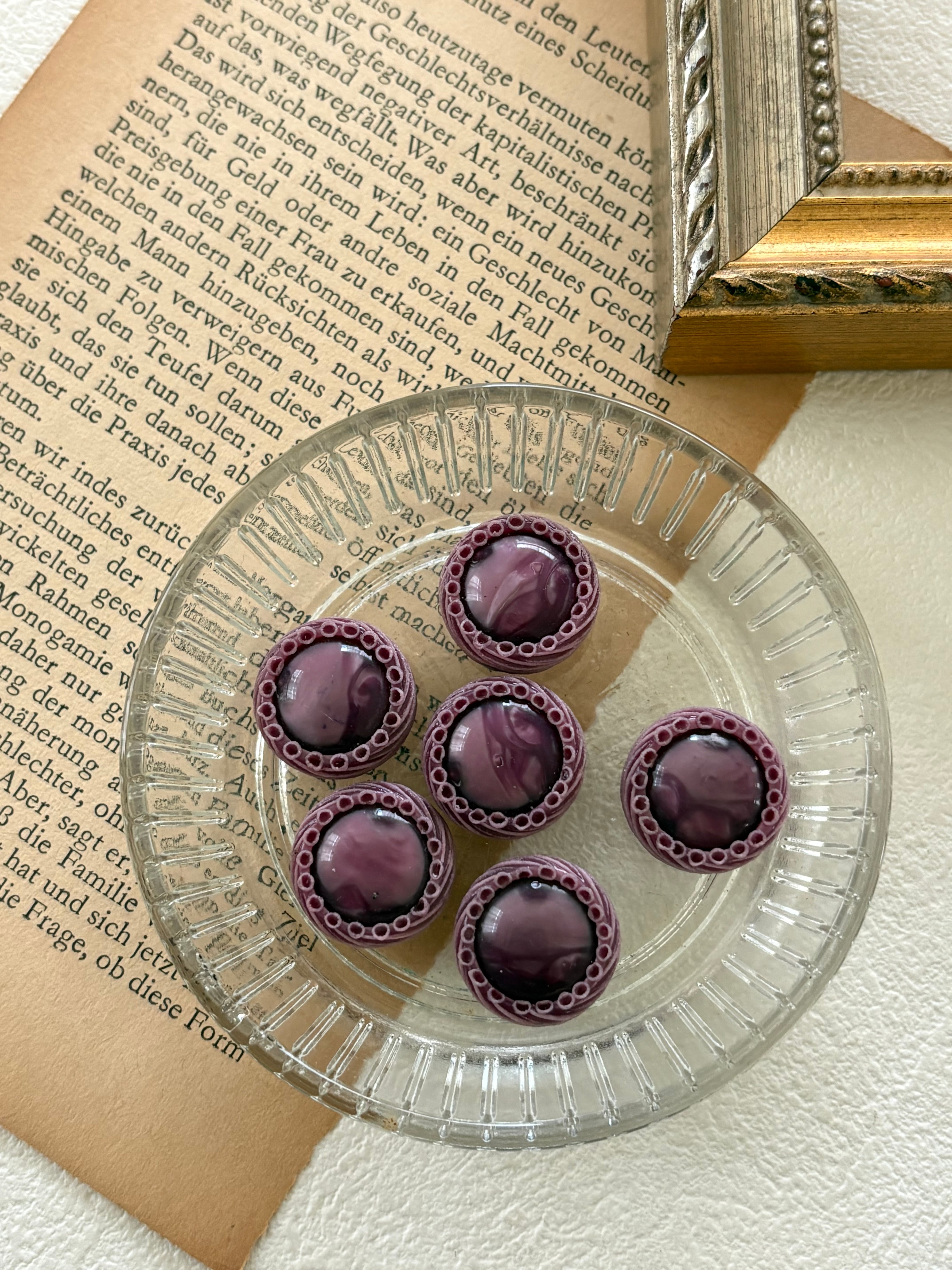 16mm Japanese Vintage ボタン ピンク マーブル調 カボション 昭和レトロ アクセサリーパーツ カルトナージュ デコレーション