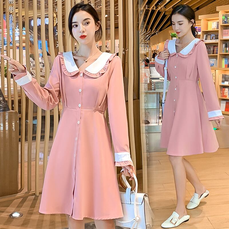 【新作】【送料無料】 マタニティウェア2019秋新バージョンの妊婦母乳育児ドレスファッションネット赤い人形の襟妊婦母乳育児-アリババ レッド オータム 秋物 expec286474995914