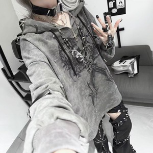 ロングスパイクフーディリベットクロスジッパーパーカー（２カラーあり）（lli_6834）