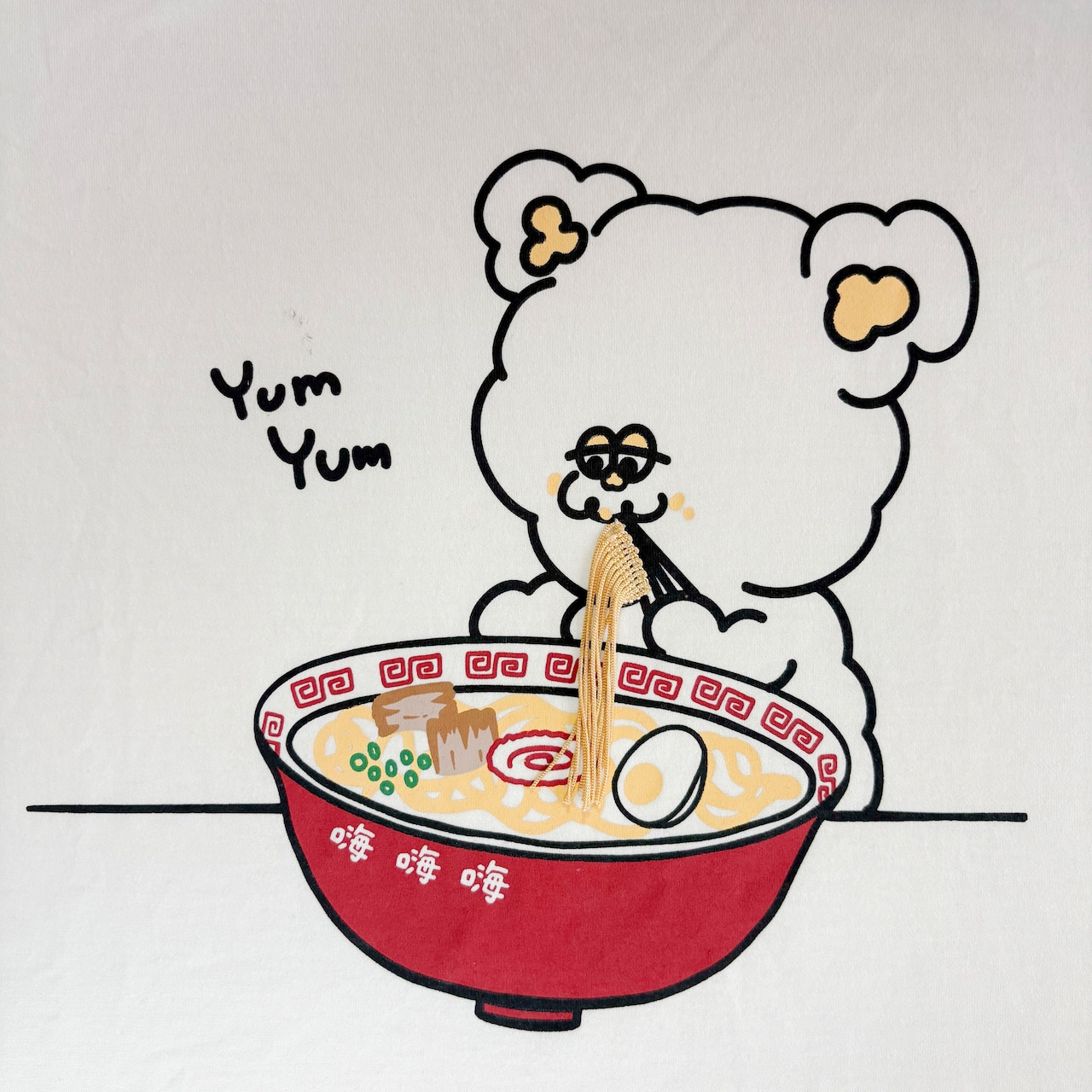 【KIDS】150サイズ【Yum! Yum! ラーメン大好き！】Hoooさん フリンジ刺繍 ラーメンTシャツ 親子コーデ対応 - 3
