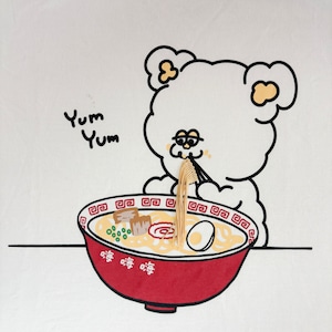 【KIDS】150サイズ【Yum! Yum! ラーメン大好き！】Hoooさん フリンジ刺繍 ラーメンTシャツ 親子コーデ対応