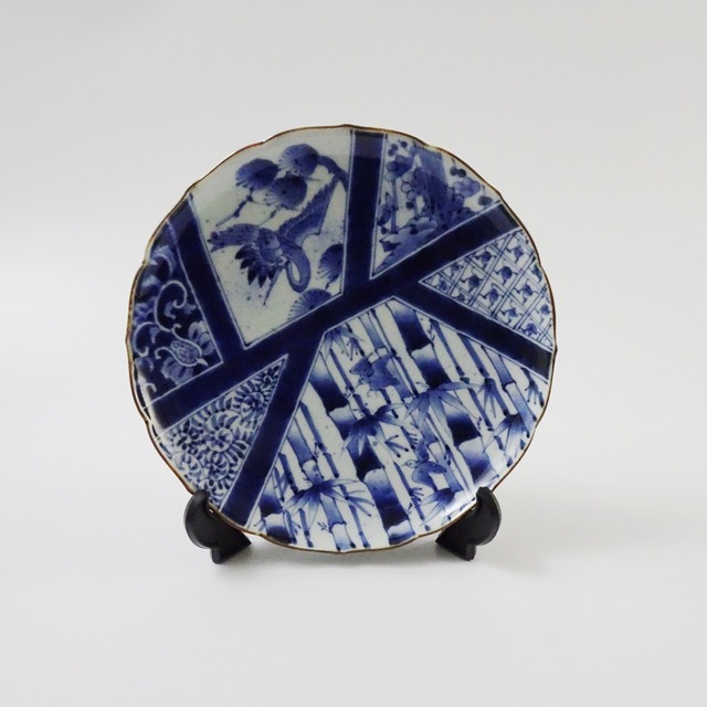 有田焼　ふくせん窯　皿立付染付間取松竹梅24.0cm皿（化粧箱入）　