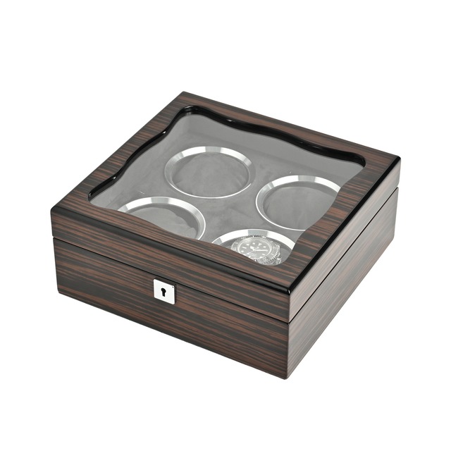 【新製品】木製時計コレクションケース4個入れ用　黒檀シート貼り　クッション付き　　LU52004RD