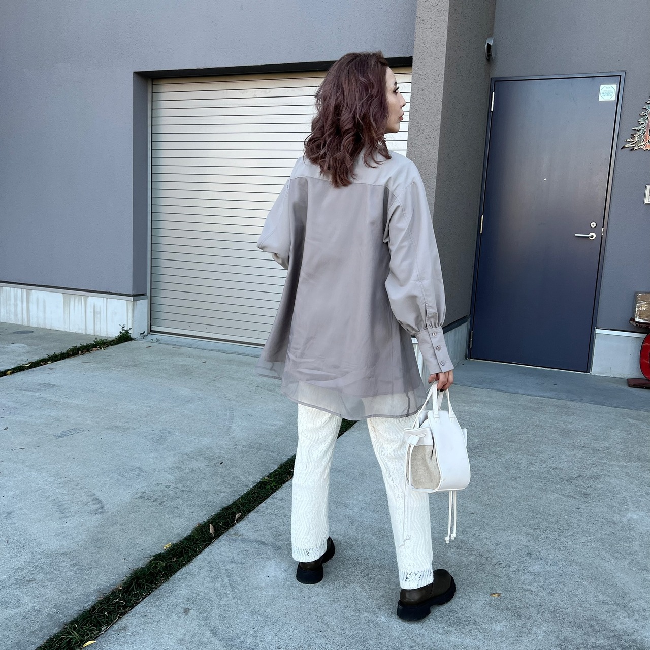 起毛レースストレートpt／White