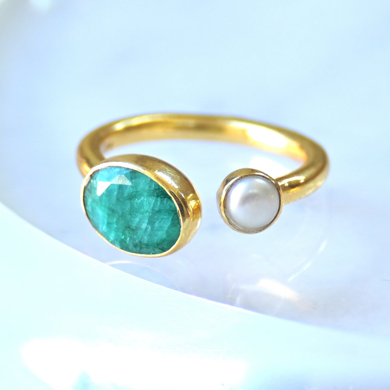 silver925 18kgp オープンリング〈ゴールドルチル、パール〉 指輪