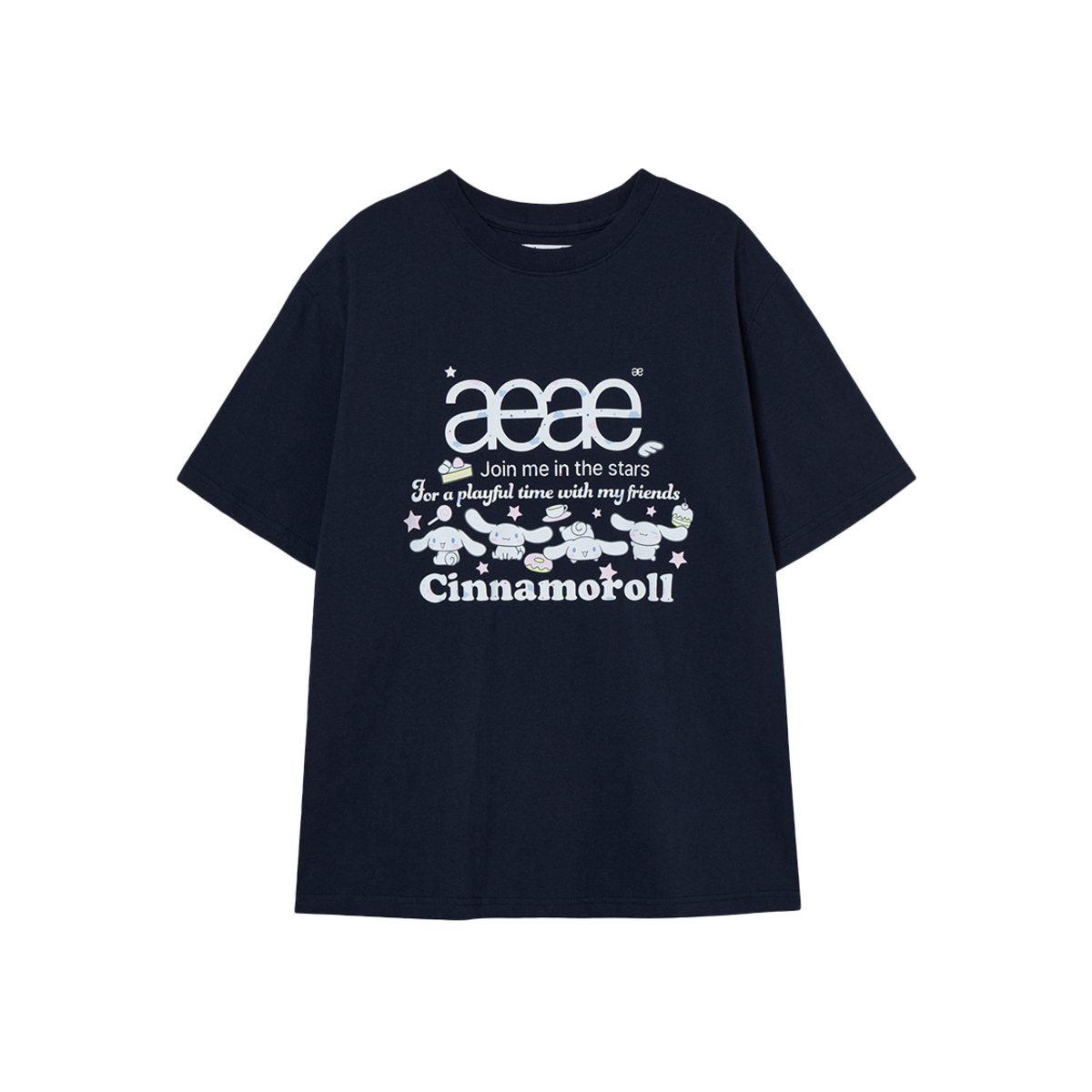 ☆【AEAE X Cinnamoroll】AEAE Cinnamoroll Web Logo T-Shirts Navy