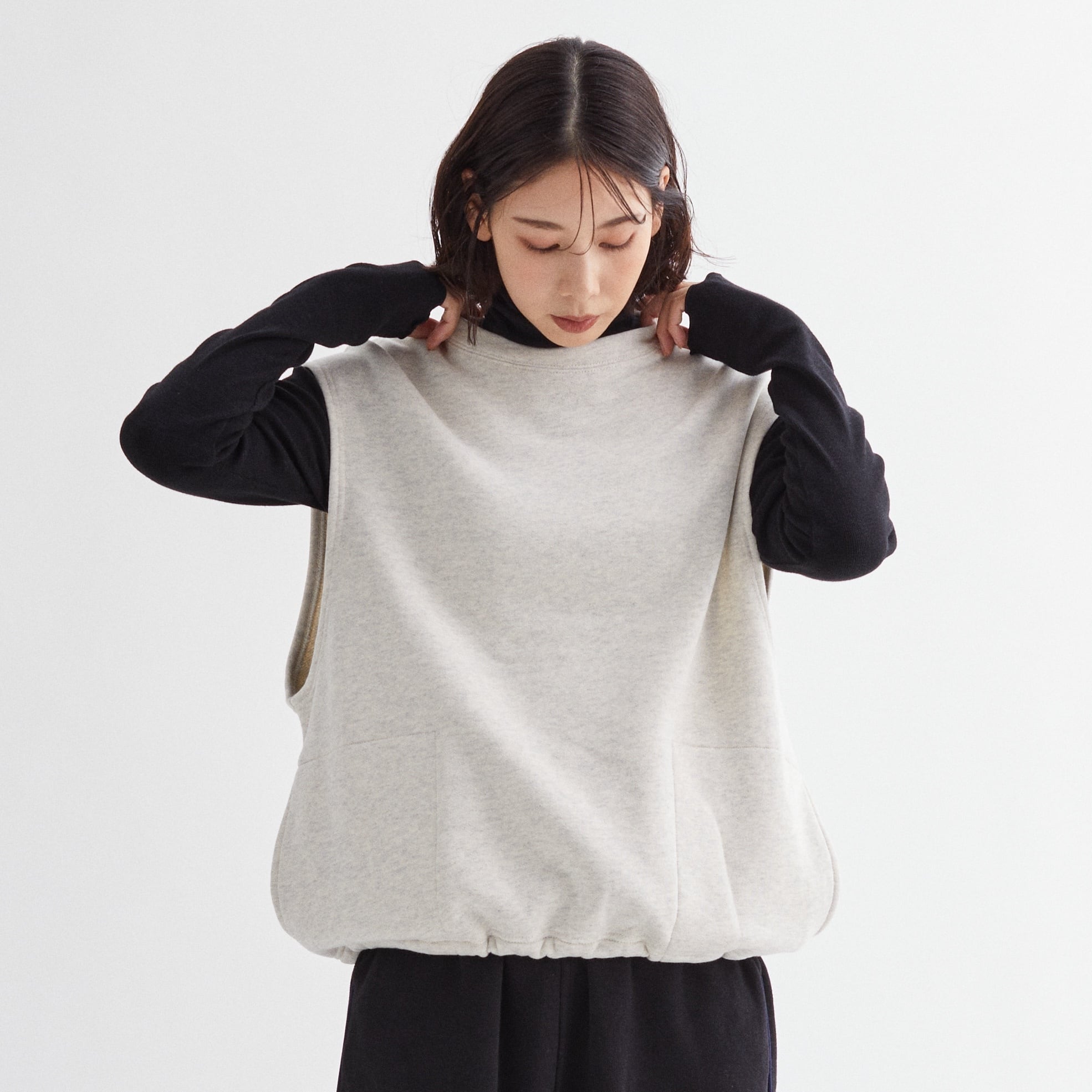 ソフト裏毛 バルーンベスト|裾ドロスト