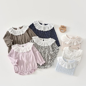 【BABY】春作全7種類やわらか素材フリルカラーロンパース