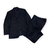 上下 J.PRESS ジェイプレス セットアップ ストライプ テーラードジャケット 裾ダブル スラックス スーツ /ダークグレー ブラック系 メンズ カシミヤ混