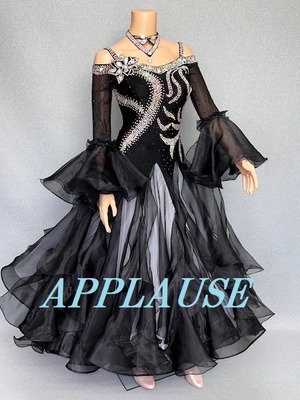 【新着】社交ダンス ドレス　スタンダード　モダンドレス　ブラック　M　ST-24-20　デモ・競技用ドレス　発表会衣装　パーティドレス　ワンピース　舞台衣装