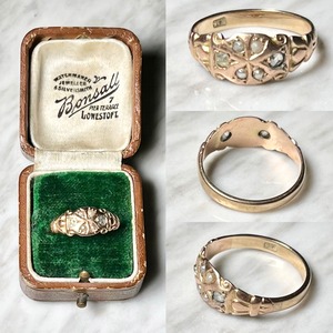 antique victorian 9ct gold ring set with seed pearl & diamond