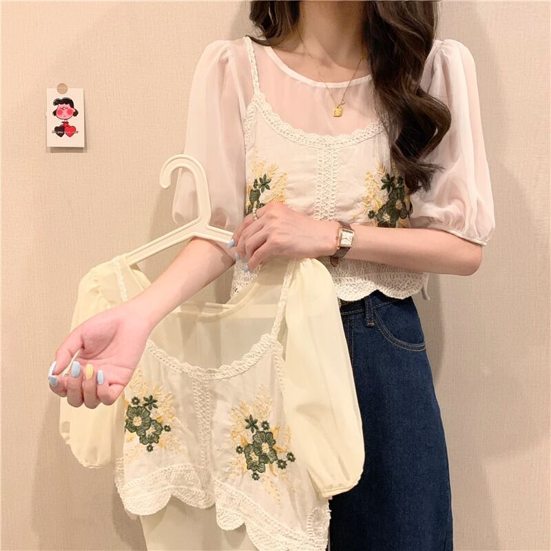 シフォンシャツ サマートップス スリーブ 大人ガーリー スウィート キュート カジュアル 夏物 1号婦人867119251