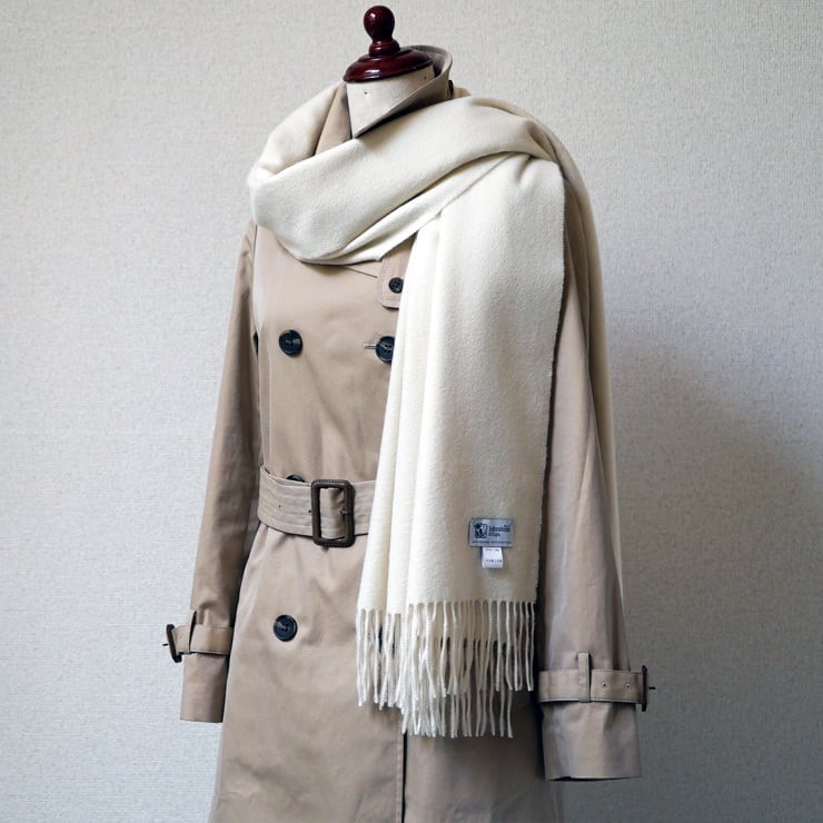 《国内正規品》ジョンストンズ カシミヤ大判ストール 無地【WHITE】カシミヤ 100% 190428-5