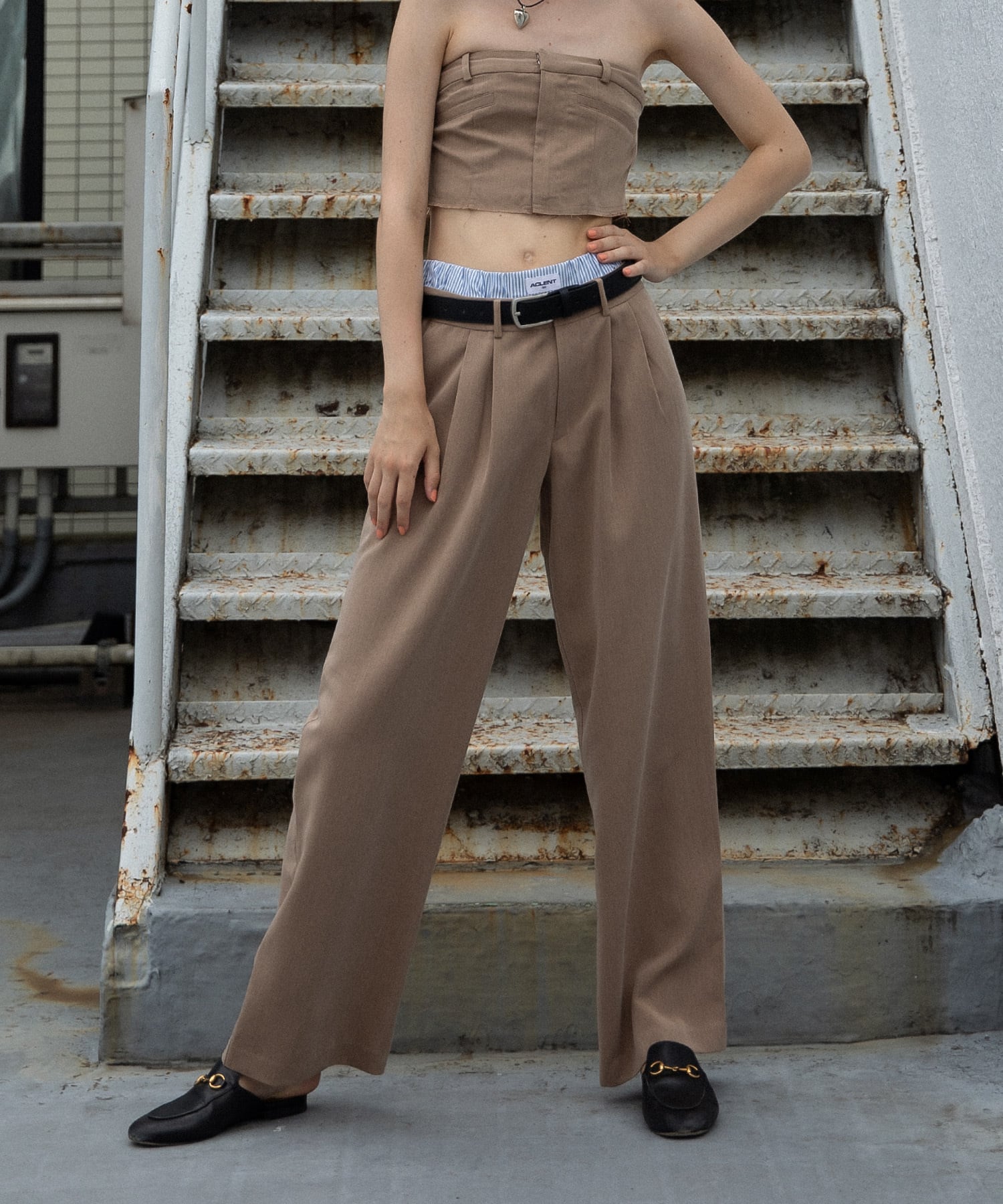 aclent Boy friend layered slacks-