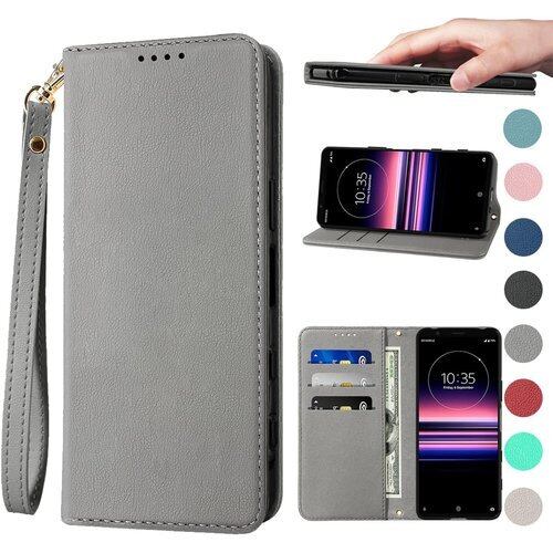 Xperia 5 III ケース 手帳型 高質PUレザー Xperia 5 III カバー SO-53B ケース エクスペリア5 iii ケース 携帯カバー 耐衝撃 SOG05 皮革 内蔵マグネット開閉式 ベルトなし スマホケース おしゃれ カードポケット スタンド機能 便利 スプラット同梱 携帯ケース グレー 1204