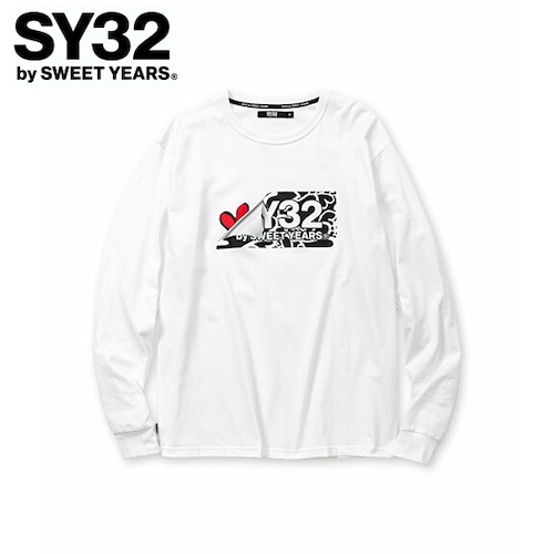 SY32 by SWEET YEARS エスワイサーティトゥ Tシャツ 長袖 クルーネック ロンT メンズ HEART DRIP BOX LOGO L/S TEE 13535J WHITE