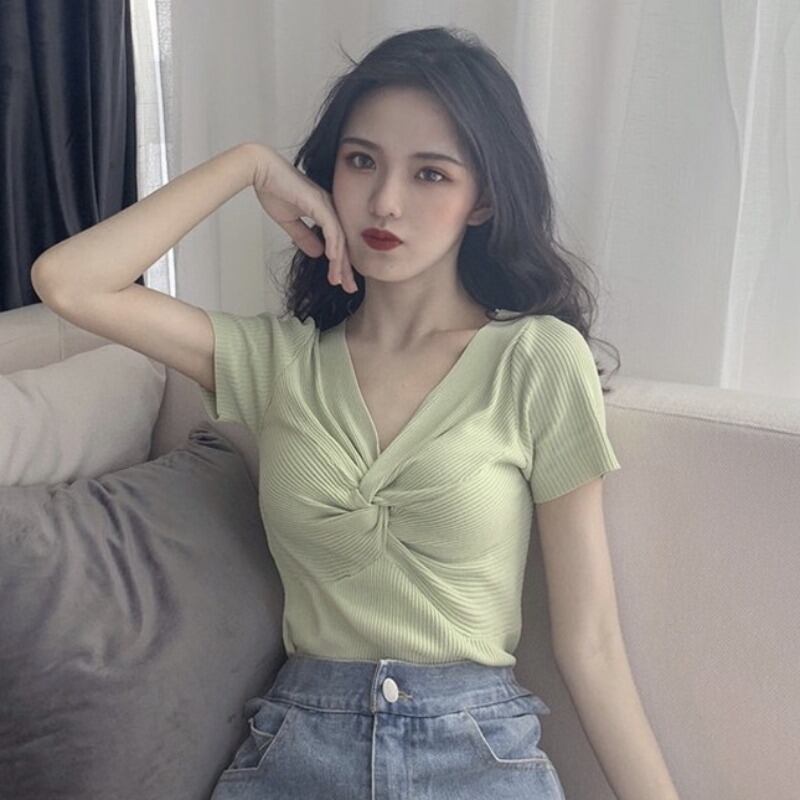 スタンダード薄手ソリッド カラーVネックセーター スプリングスタイルトップス レトロ 春物 ソリッドカラー YY-ファッション44708107327