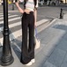 2024 春秋 パンツ モップパンツ ロングパンツ ワイド ハイウエスト 脚長効果 美脚効果 細見え 夏 カジュアルフィット かわいい 韓国系ファッションサイド レディース お出かけ1