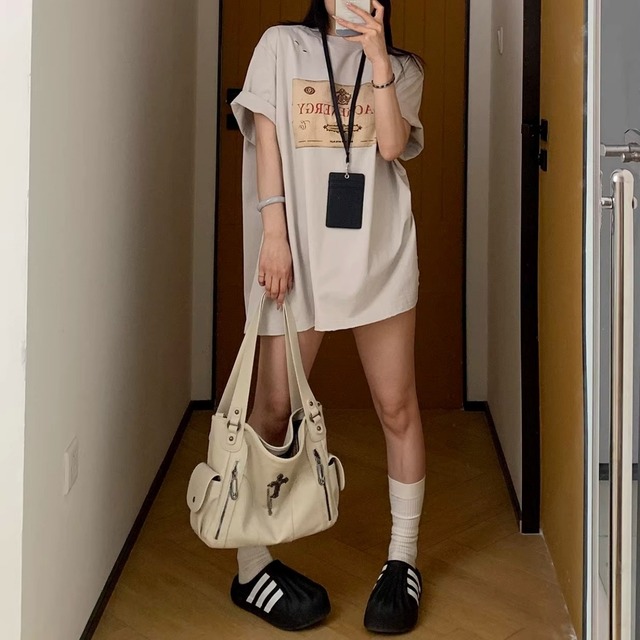 クラッシュデザインラベルモチーフプリントTシャツ 1col   R01833