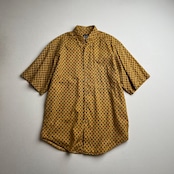 90s OLD GAP BD 総柄 半袖シャツ ギャップ マスタードイエロー S 古着