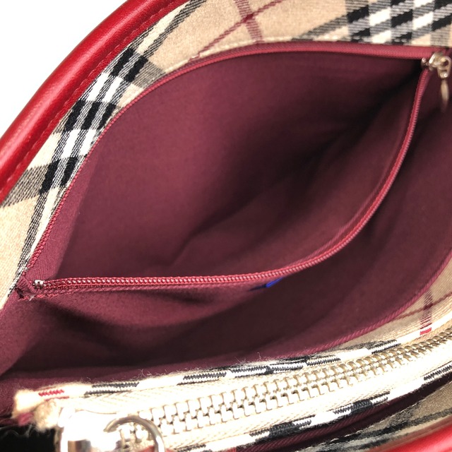 BURBERRY バーバリー チェック ショルダーバッグ ベージュ×レッド キャンバス セミショルダー vintage ヴィンテージ オールド 8hwvem