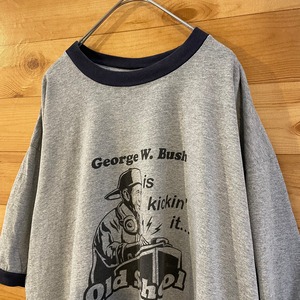 【anvil】リンガー トリム Tシャツ DJ イラスト George W.Bush old school ビッグサイズ XL US古着 アメリカ古着