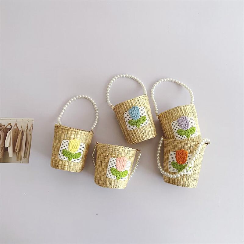 【GOODS】チュリップロゴパールハンドル付き草編みバッグ