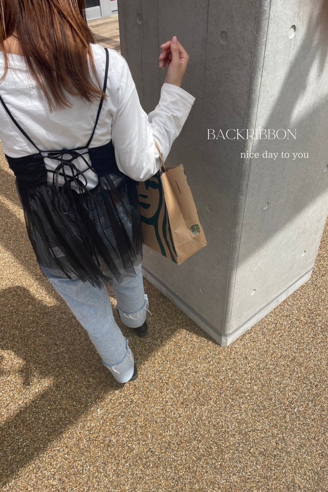 ladies«即納» back ribbon tulle camisole