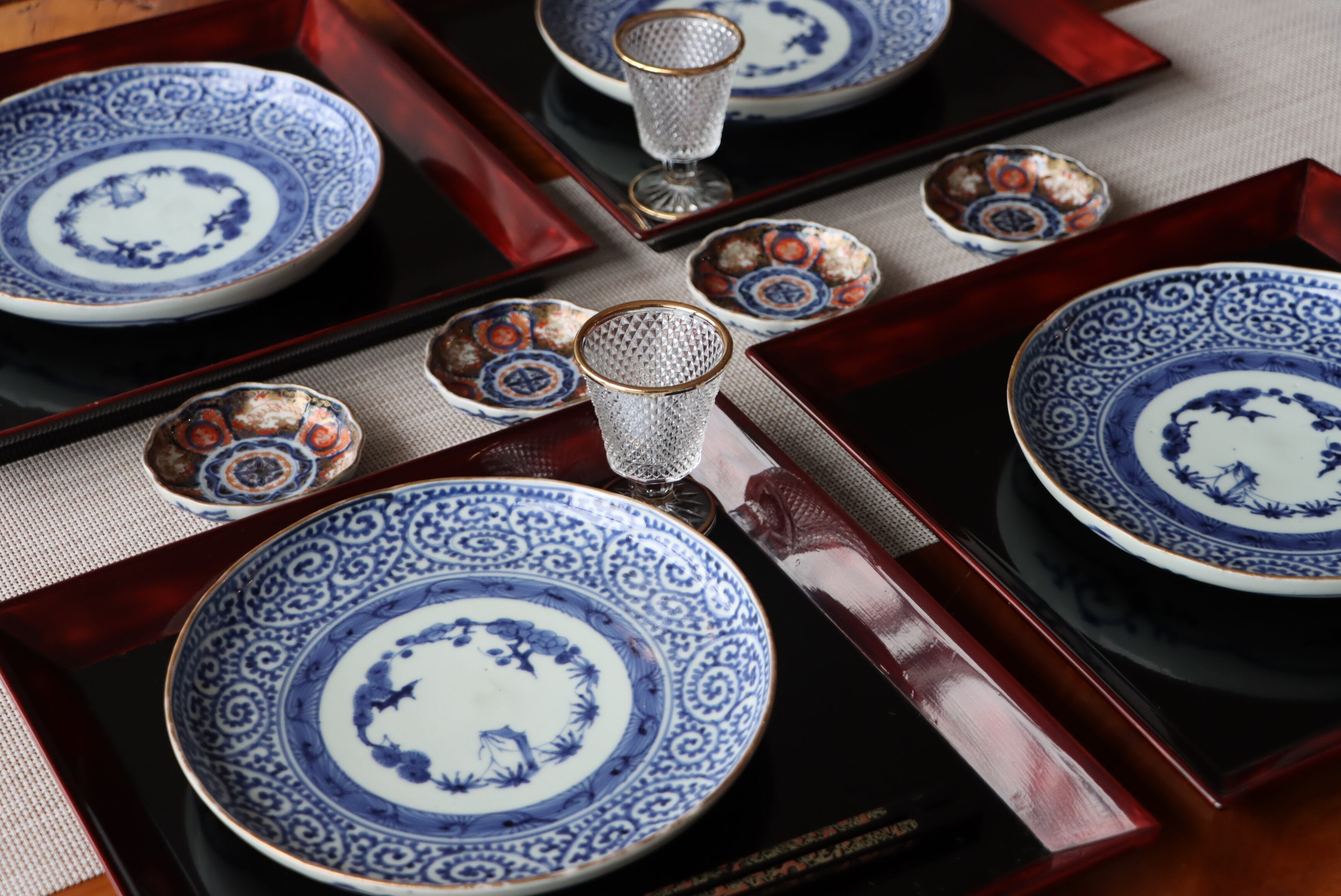 古伊万里 染付 蛸唐草文 中皿 約七寸/Old Imari medium size plate