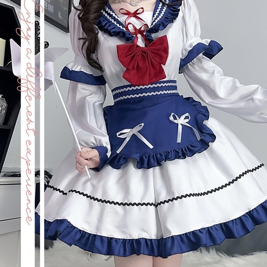 クラロリ セーラー メイド服｜マリンセーラー長袖ワンピース4点セット