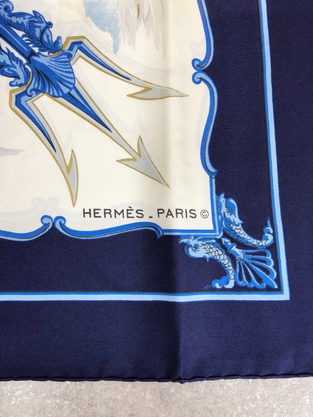 HERMES エルメス カレ90 スカーフ ヨット シルク La Marine en Bois（木々の海軍） vintage ヴィンテージ オールド avkayp