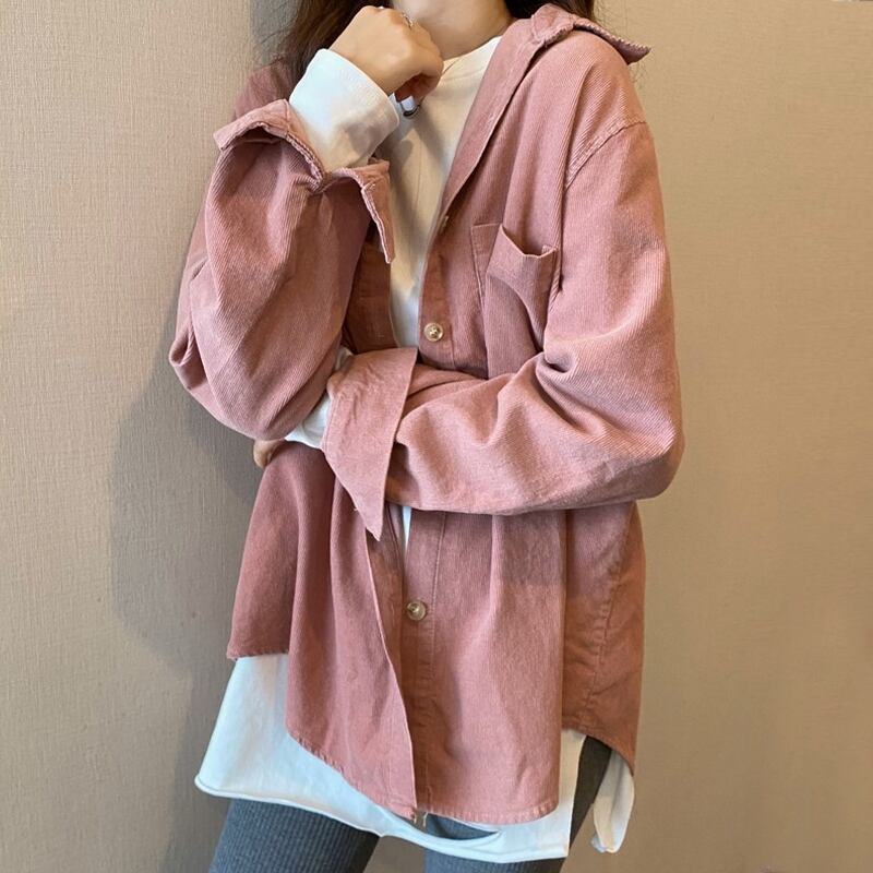 コーデュロイシャツ スプリングスタイルレディーストップス ロング 春物 試着室22319372137