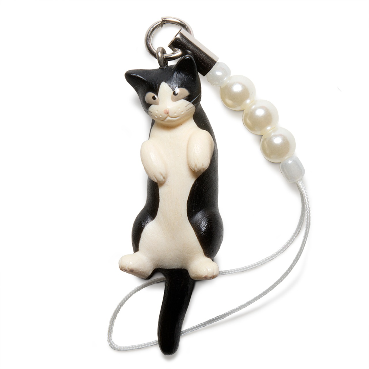 ペットラバーズ 旅猫リポート登場 猫どん LadyCat vol,7 黒白 ビーズ ストラップ N-2704