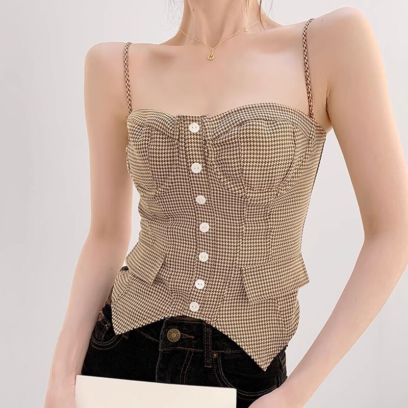 snap button v-neck tight fit bustier top la1511