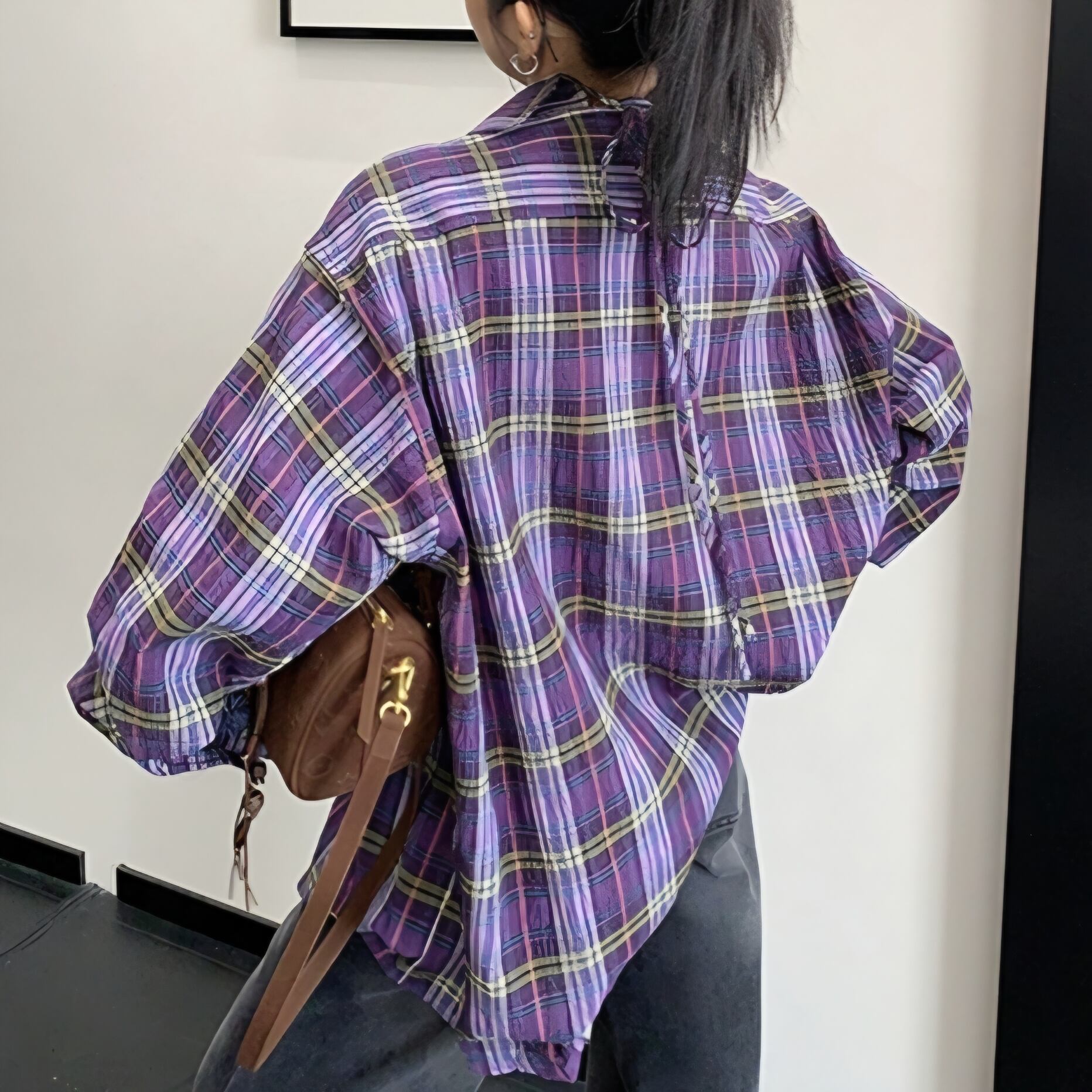 チェック柄 ボタンフロント 長袖シャツ L00473