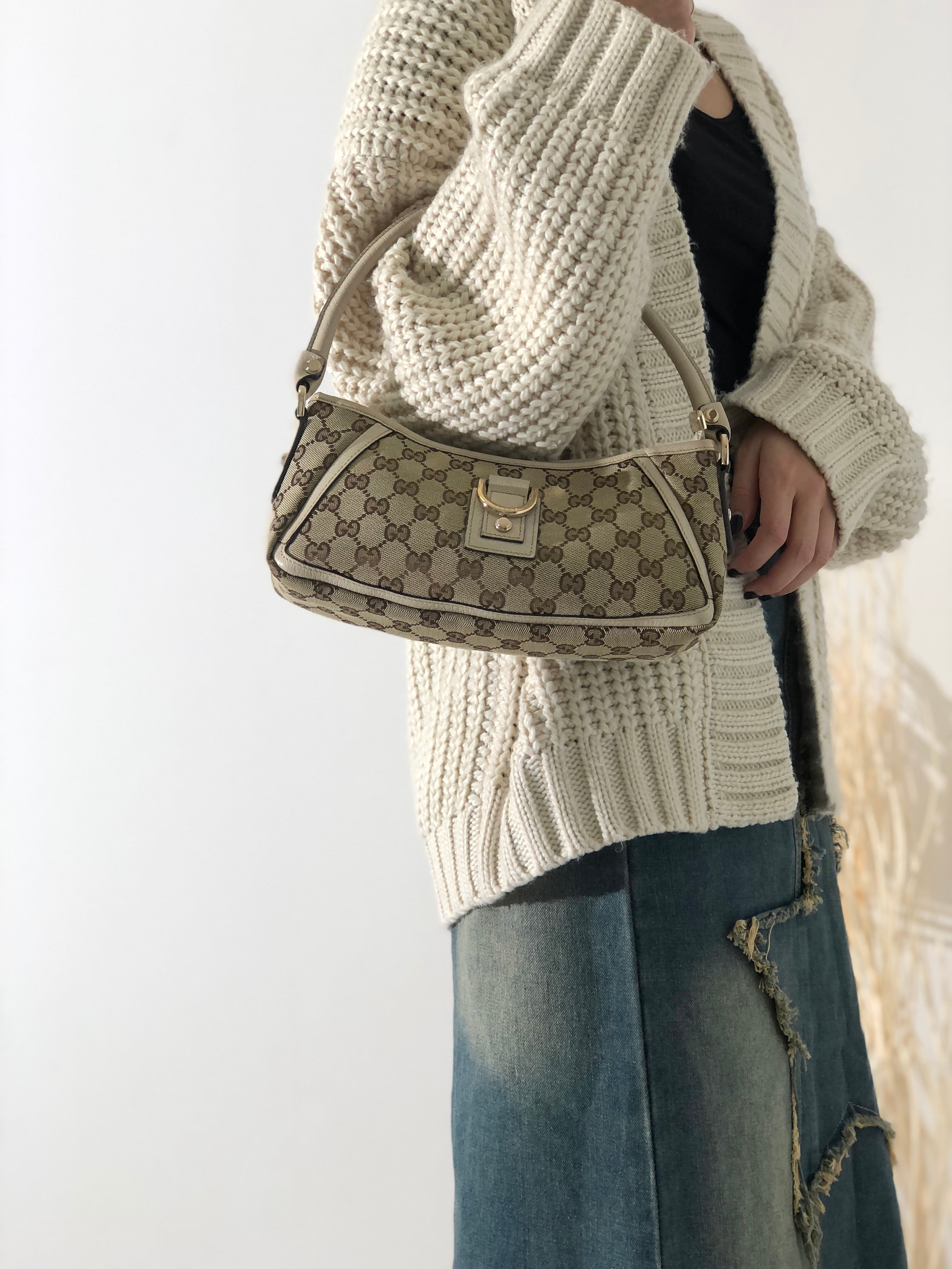 GUCCI グッチ GG キャンバス レザー ホーボー アビー ハンドバッグ