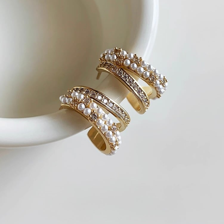 トリプルパール・ゴールドフープピアス：642 | jmavie