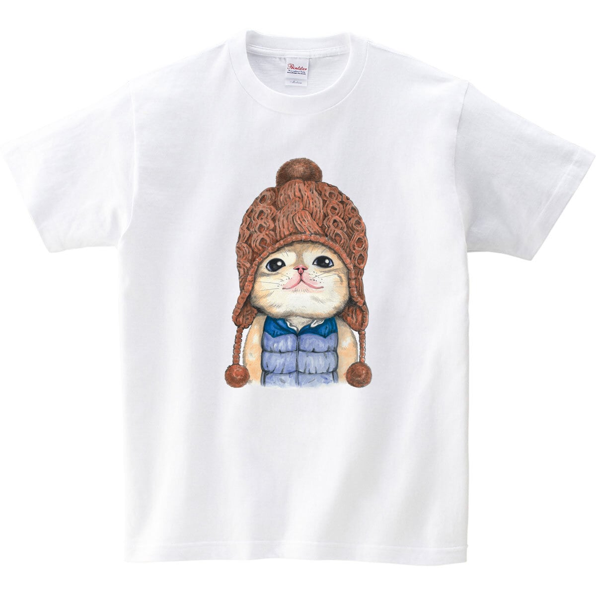 ニット帽子ネコ Tシャツ cat34 ねこ tシャツ おもしろtシャツ 猫 ねこ アニマル ゆるキャラ ネコ好きに