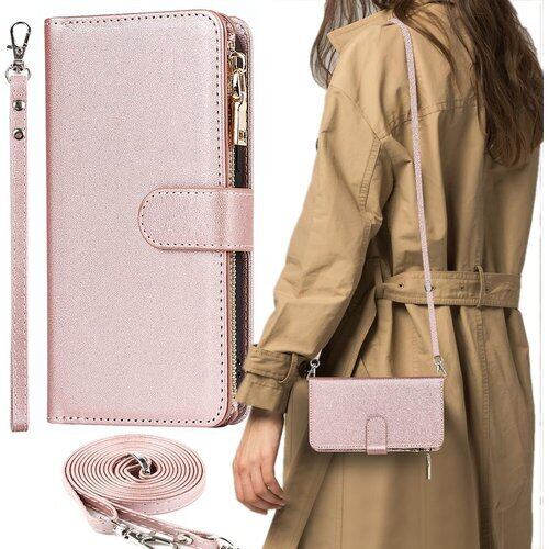 AQUOS R8 ケース 手帳型 ショルダー ストラップケース ポシェット カードケース AQUOSR8 SH-R80 モバイル SHR80 SH-52D doo SIMフリー 全対応 シャープ アクオス カバー SH52D アクオスR8 スマホケース 携帯カバー case ストラップ 適用 iCoverCase カード バッグ 肩がけ 斜め掛け ショルダーケース ピンク 2120