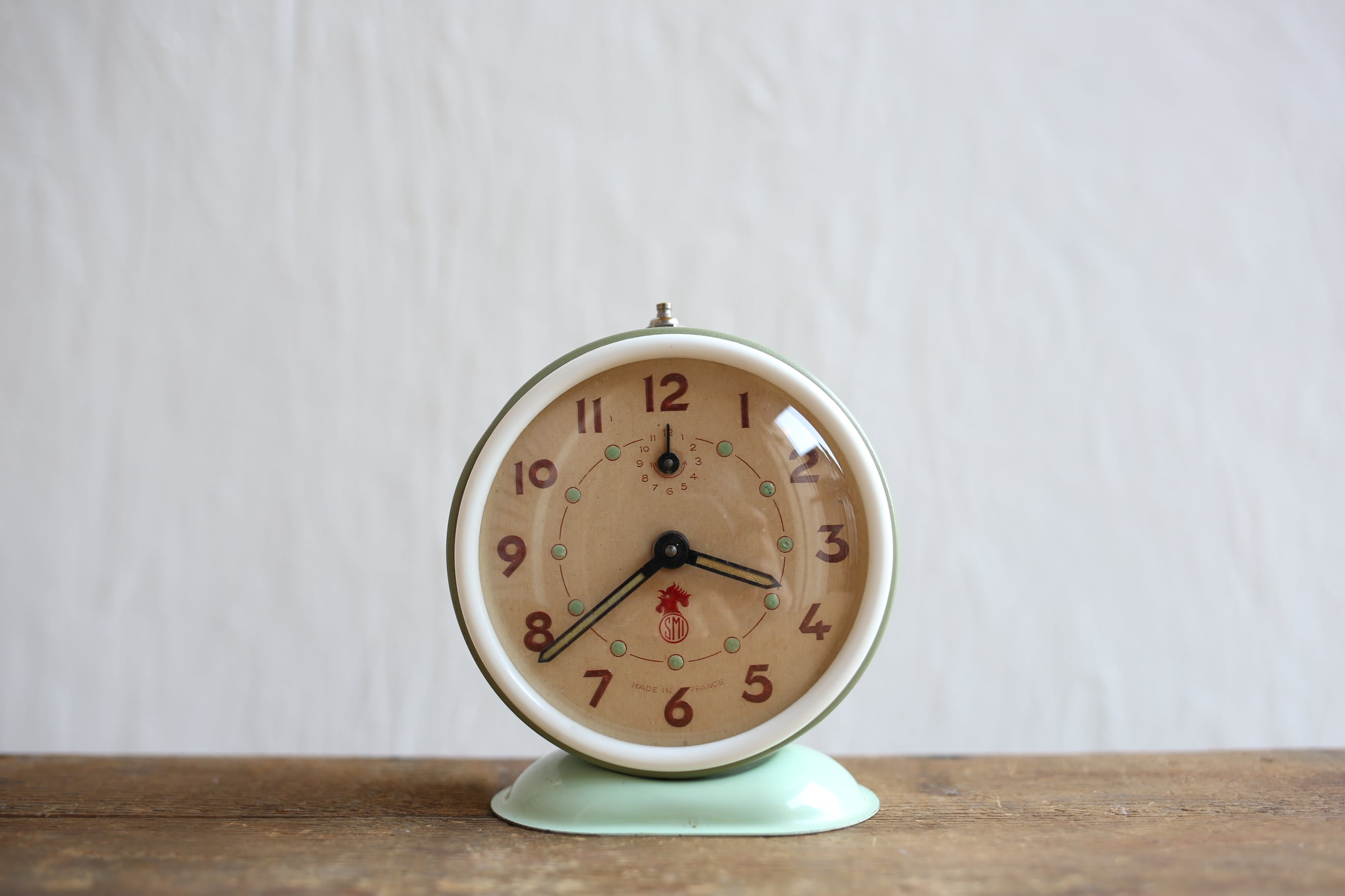 フランス アンティーク ヴィンテージ SMI社 目覚まし時計 (ミントグリーン×モスグリーン) N-02847