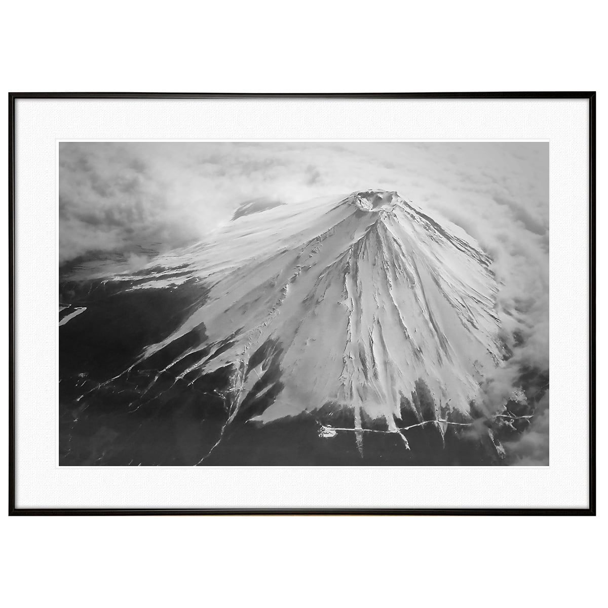 日本写真 上空からの富士山 インテリア モノクロアートポスター額装