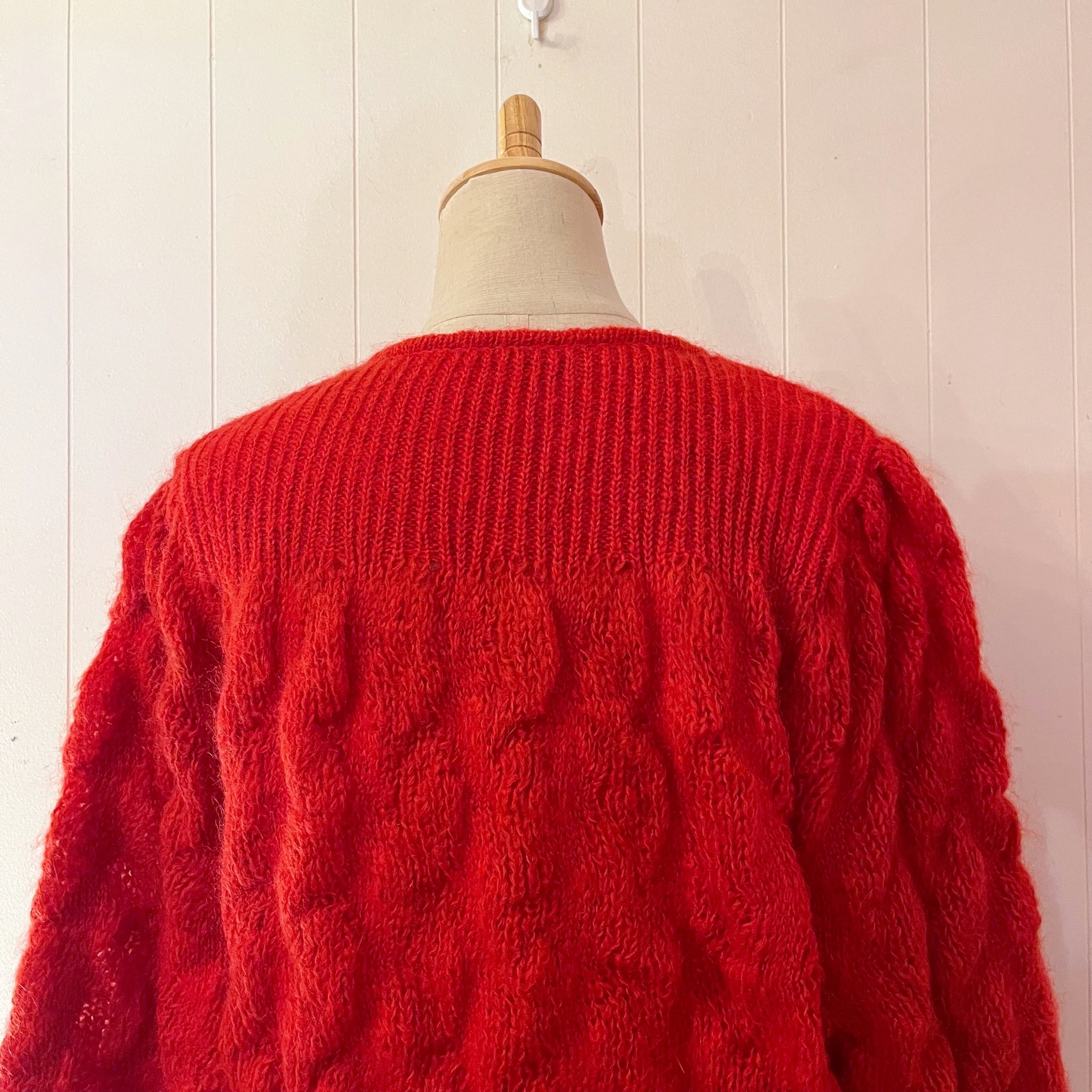 toggle button red cable knit cardigan