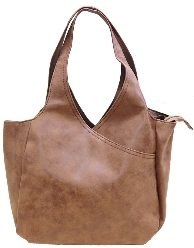 マットなフェイクレザー使用あおり収納付きA4が入るシンプルトート