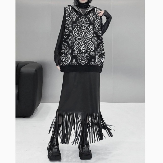 Paisley hoodie vest C0813