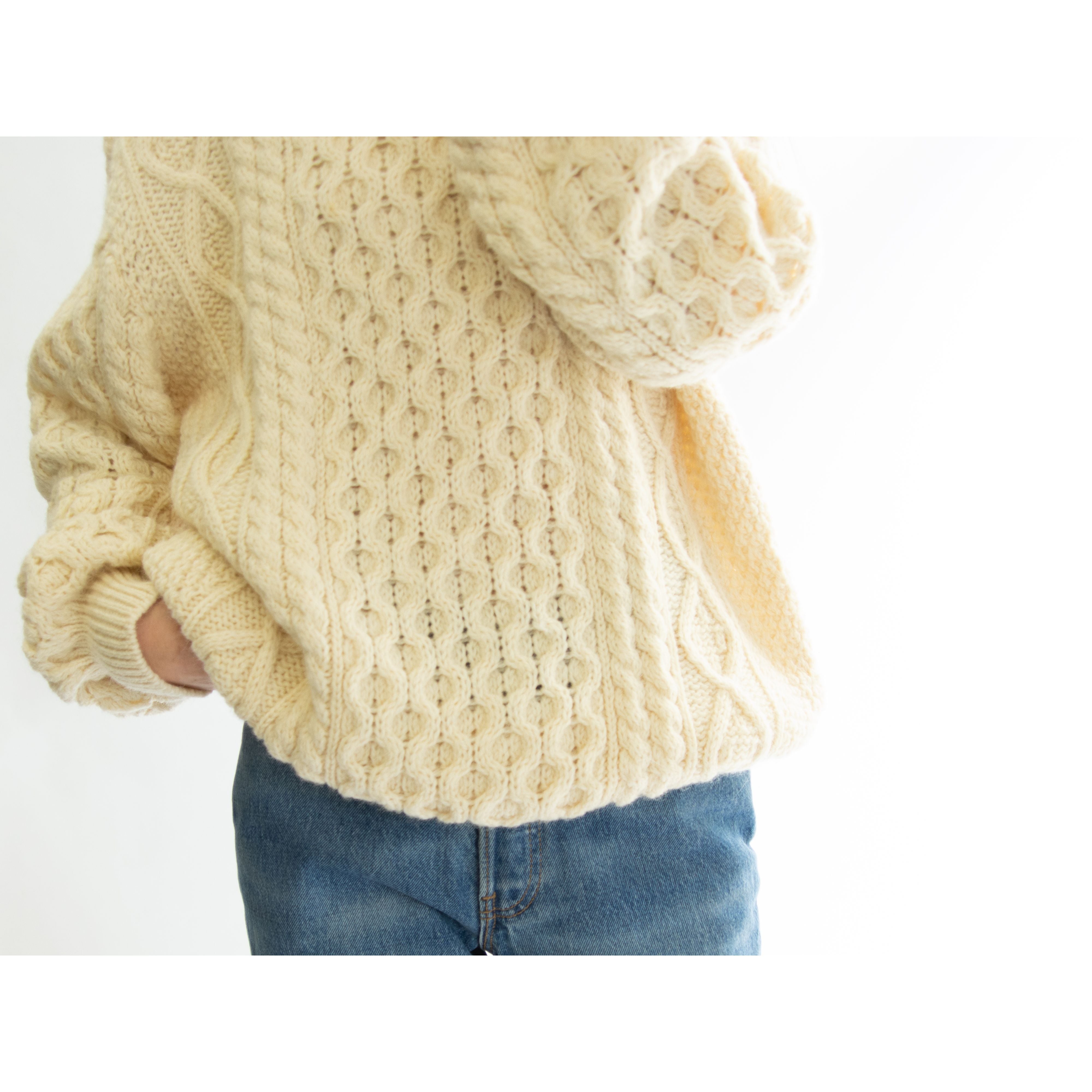 【Niffi】Made in England 100% wool Aran sweater(ニッフィ 英国製 ウールアランセーター クルーネックケーブルニット)12a